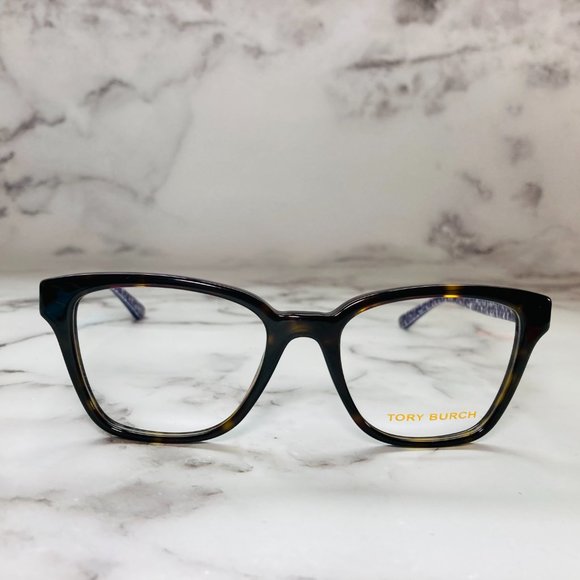 Tory Burch Rectangle Brown Tortoise And Navy Blue Eyeglasses Glasses Frames NWOT - Picture 2 of 12